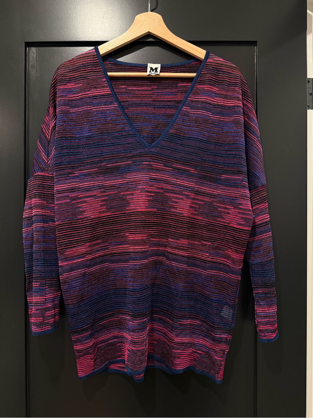 Missoni Multicolor V-Neck Stripe Knit Sweater In Pink & Blue & Purple